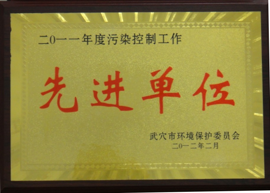 2011年度污染控制工作先進單位（黃岡亞東）