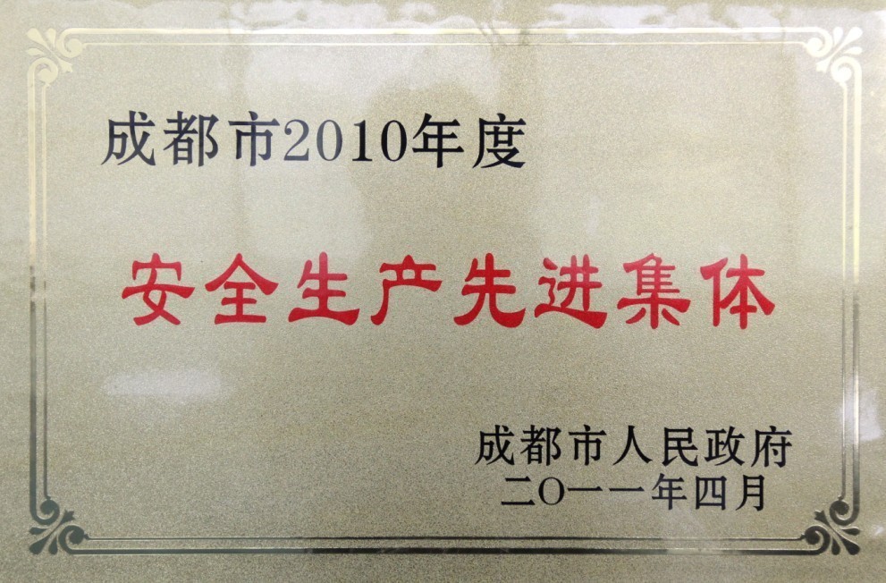 2010年度安全生產(chǎn)先進集體（四川亞東）