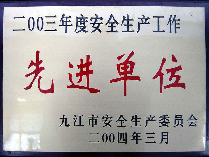 安全生產(chǎn)工作先進單位（江西亞東）