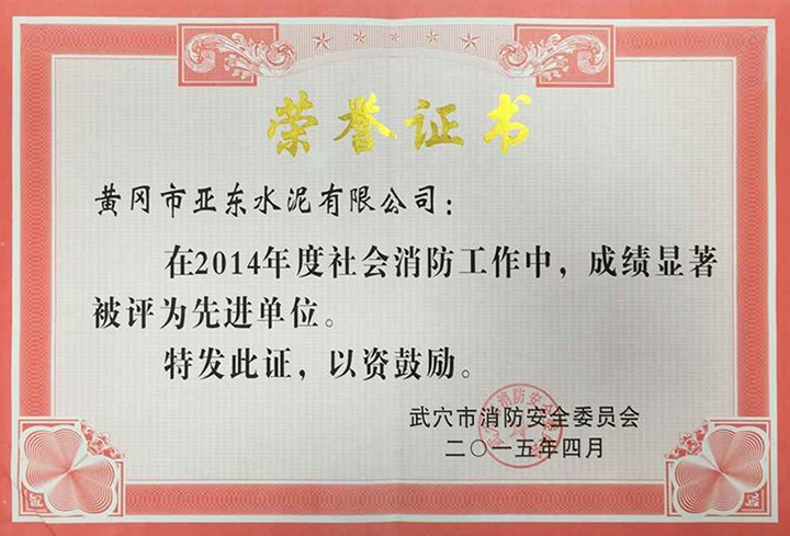 武穴市消防工作先進(jìn)單位（黃岡亞東）